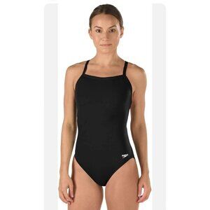 Speedo Endurance + Womens Sz 26  Solid One Piece Swimsuit Black/Black 178913 NEW